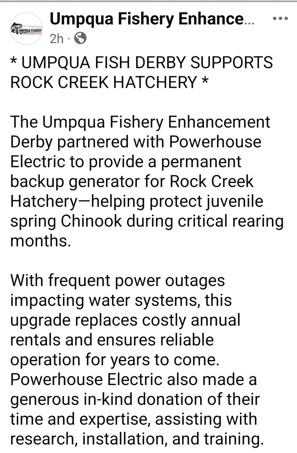 Powerhouse Electric Joins Hatchery Rebuild Project — Umpqua Live Fish Cam