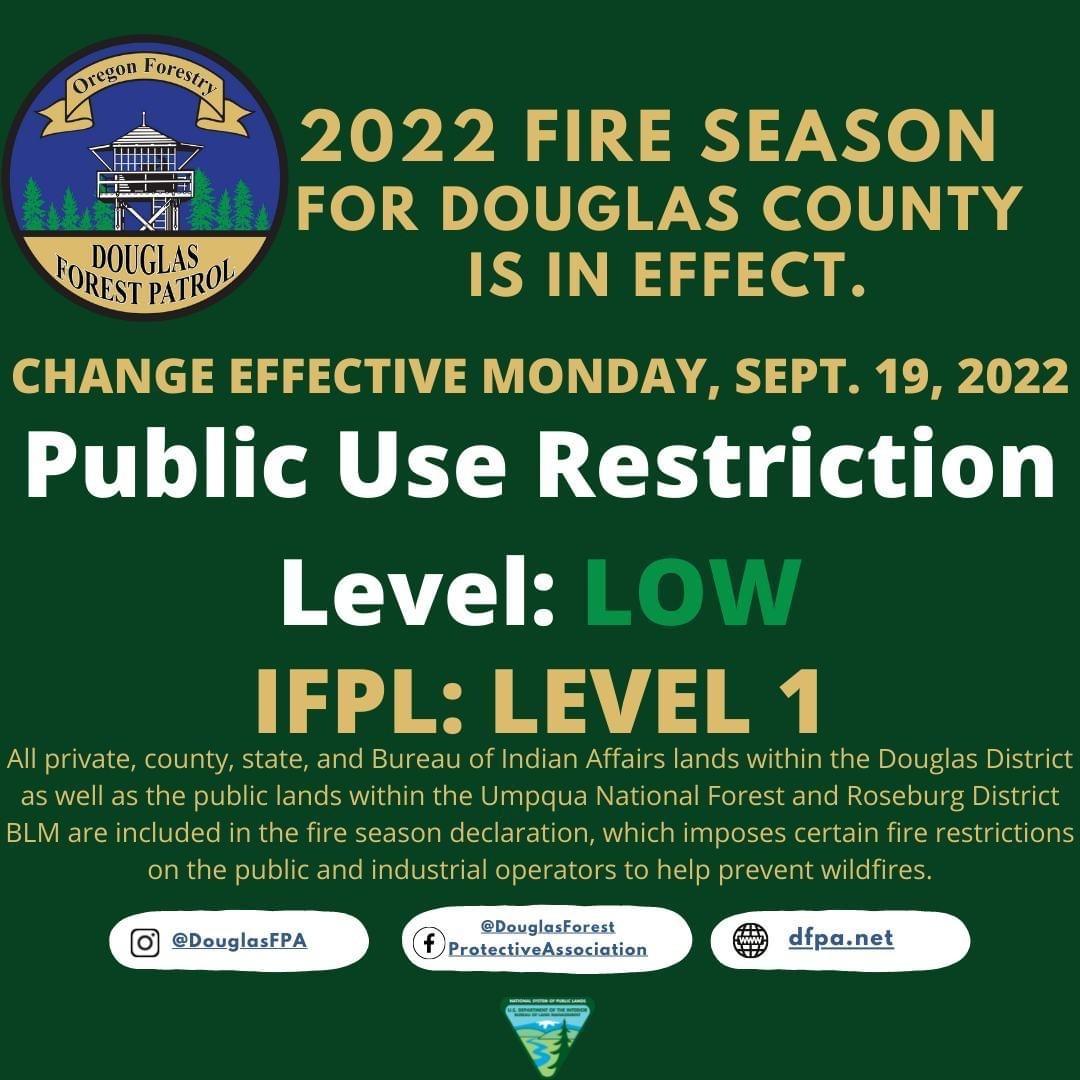 Fire Danger Level Reduced to Low — Roseburg Tracker