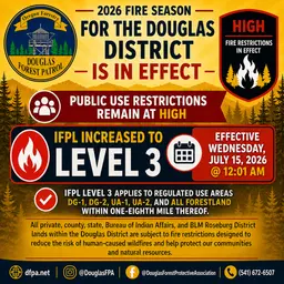 Douglas Forest Protective Association Raises Fire Precaution to Level 3 July 15