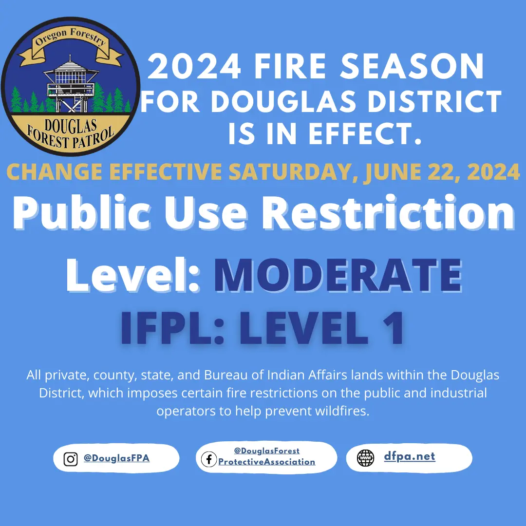 Public Use Restriction Level Changing to Moderate — Roseburg Tracker